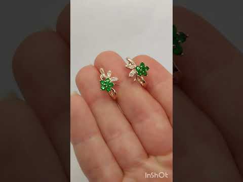 Подарок девушке серьги "Изумрудная нежность цветов" ювелирный сплав медзолото и цирконы в бархатной коробочке - фото 2 - id-p2331335881