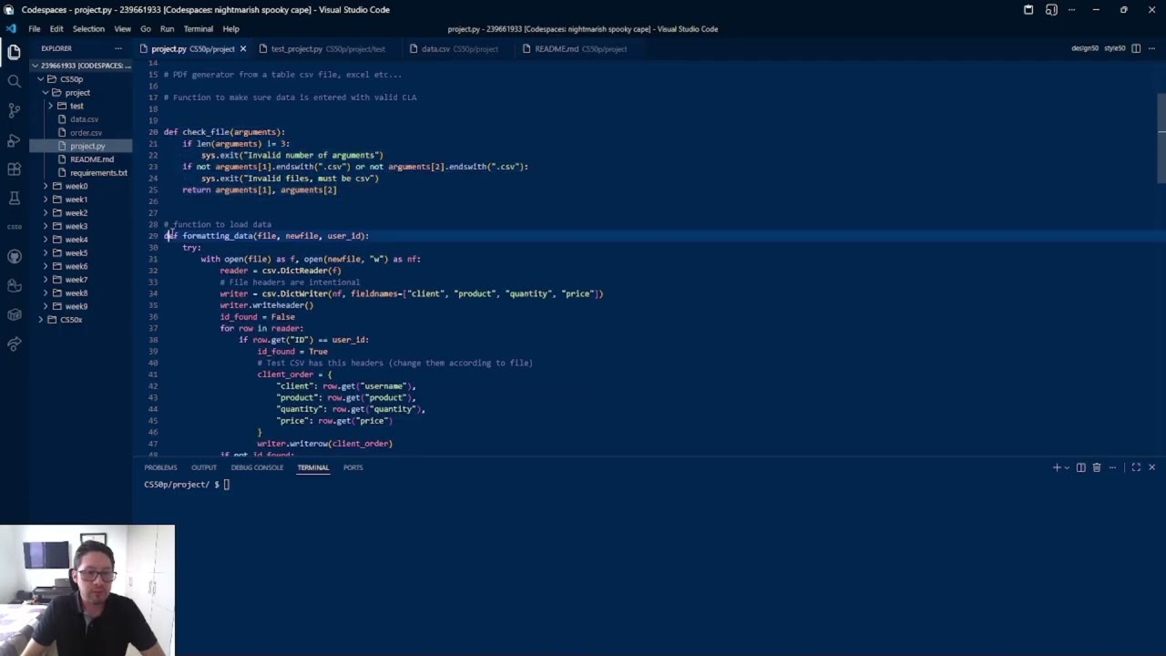 CS50 Python final project Order summary PDF generator
