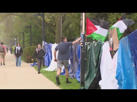 People supporting Israel counter-protest pro-Palestinian encampment at Northwestern University