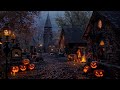 Cozy Autumn Village Halloween Ambience with Relaxing Crackling Fire & Nature Sounds, Crunchy Leaves