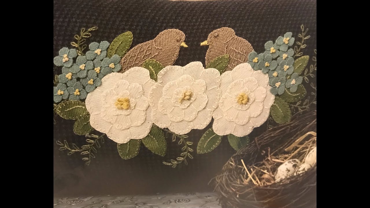 Lovebirds Cushion Top - Wool Appliqué Sew Along - Design by Lisa Bongean of Primitive Gatherings