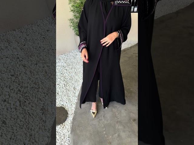 عباية كريب انترنت بتطريز هندسي بنفسجي – Royal Touch | سدفة