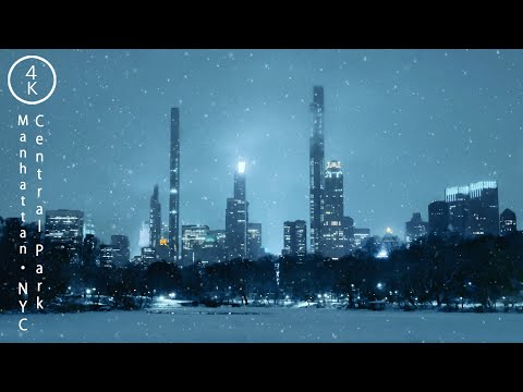 NYC Night Snowfall in Central Park - Manhattan, New York 4K