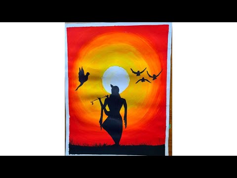 Lord Krishna at sunrise Drawing with Acrylic Paint Step by Step | LordKrishna at sunrise with Bashur