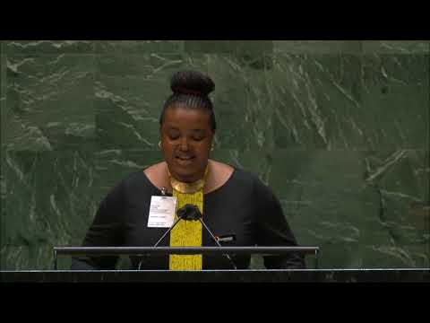 Malaika Oringo speaks before the UN General Assembly | UN Office on Drugs and Crime