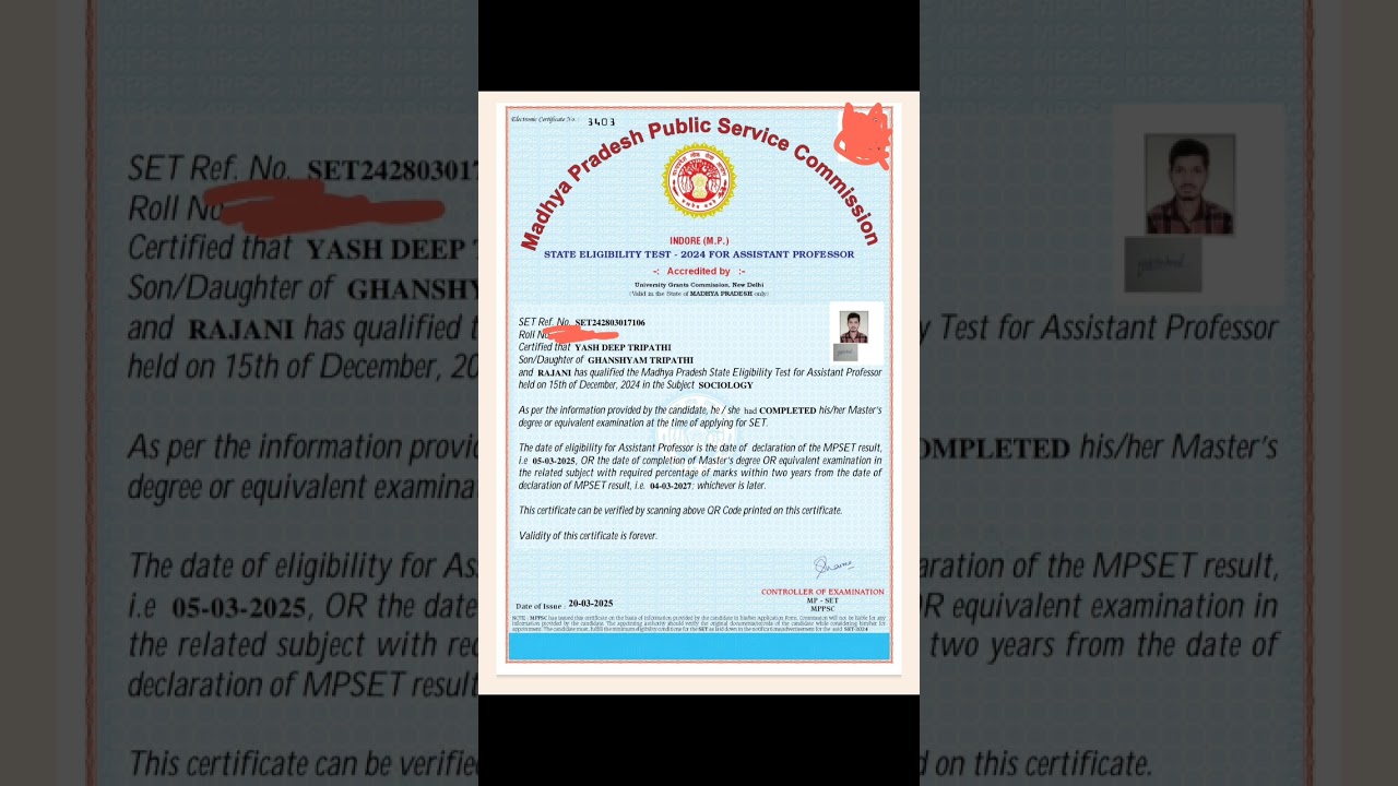 MPPSC MPSET QUALIFIED CERTIFICATE #mpset2024  #mpset #MPSETSOCIOLOGY