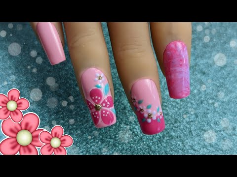 Diseño de uñas de flor FÁCIL y efecto marmol | Nail art designs flower ♥ Nailart By Andy