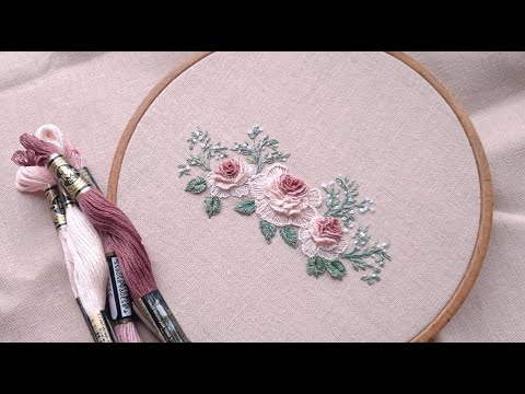 Pink BOUQUET 0F ROSE Embroidery Easy stitches for begginers