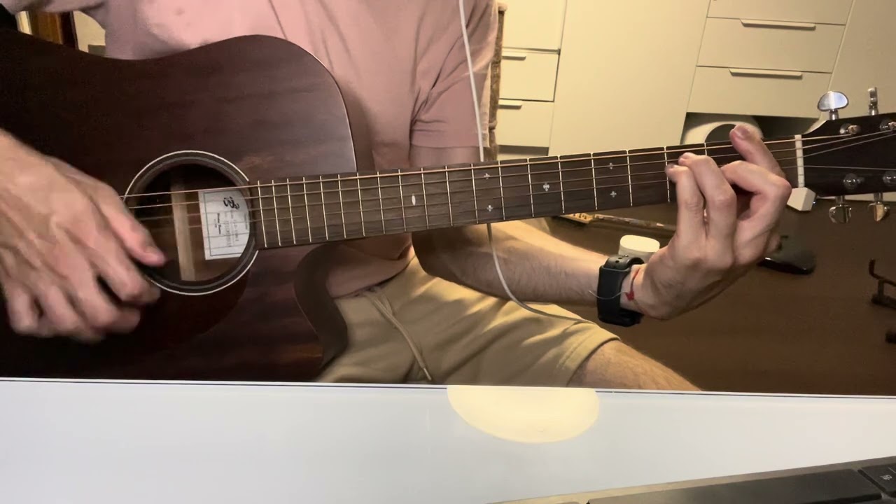 Guitarist demonstrating the acoustic strumming pattern of Save Tonight by Eagle-Eye Cherry.