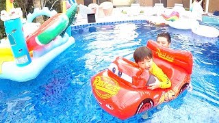 Pool Fun Time with a Giant Inflatable Disney Cars Lightning McQueen Kids Fun Play And Learn