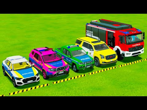TRANSPORTING PIXAR CARS & FRUITS WITH COLORED & JOHN DEERE vs CLAAS vs TRACTORS - BeamNG.drive #983
