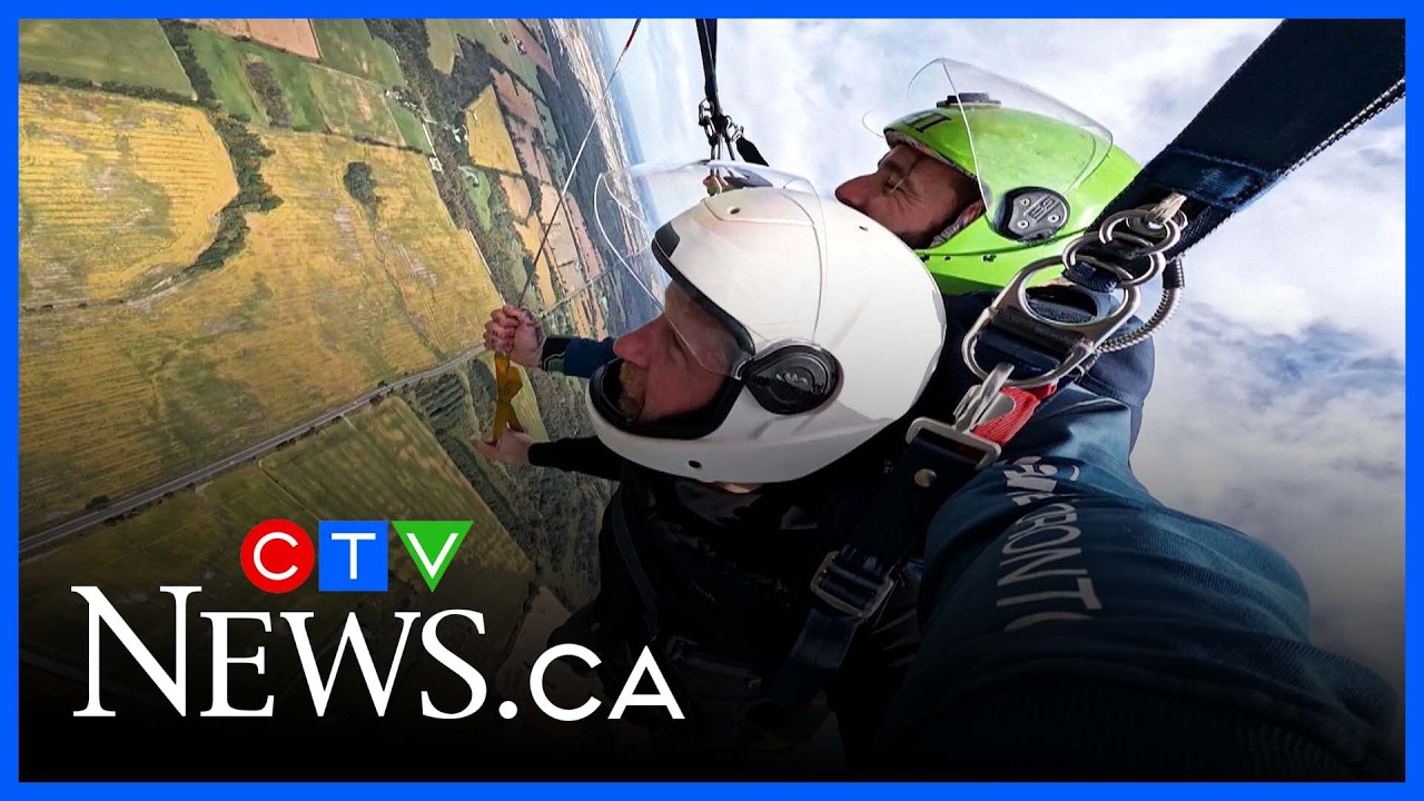 Prince Harry speaks with CTV News after fulfilling a skydiving promise to a Canadian veteran - YouTube