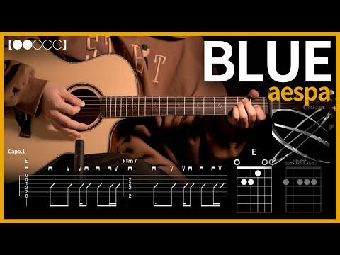 1065.aespa - BLUE (WINTER Solo) 기타커버【●●○○○】 | Guitar tutorial 【TAB譜】