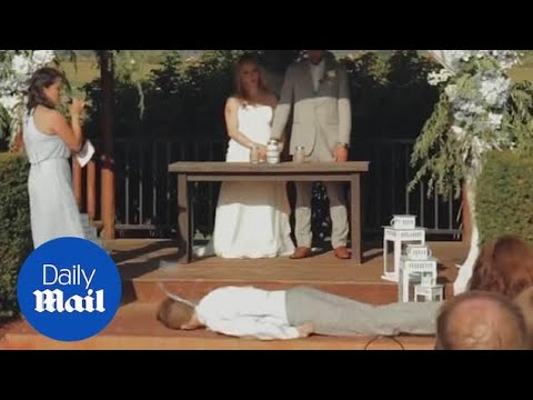 Painful moment best man faceplants during wedding ceremony