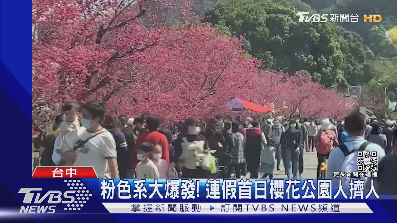 粉色系大爆發! 連假首日櫻花公園人擠人