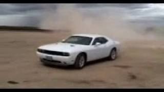 White Dodge Challenger... Vanishing Point style desert burn out...