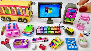 DIY How to make polymer clay miniature School Set, Computer, back to School supplies |diy stationary