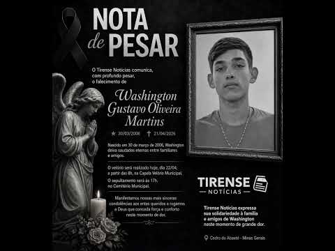 🖤 NOTA DE PESAR Comunicamos  com profundo pesar, o falecimento do jovem Washington Gustavo Oliveira