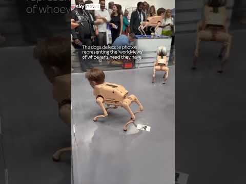 Billionaires' heads on photo-defecating robotic dogs art installation grabs attention