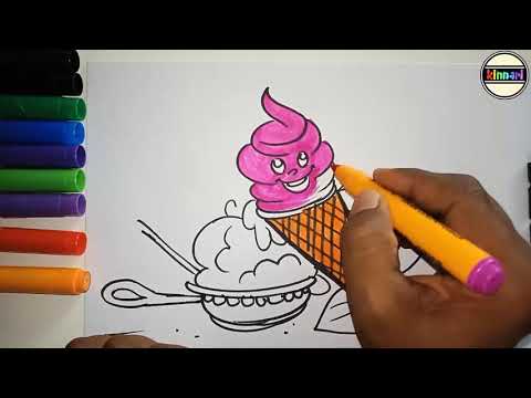 HOW TO DRAW AND COLOR A CUTE ICE CREAM EASY (kinnari A to Z learning)