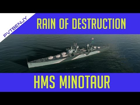 Rain of Destruction Tier 10 British Cruiser Minotaur (World of Warships Game play)