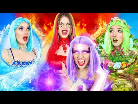 Four Elements vs Evil! Fire, Water, Earth and Air Girls | Avatar in Real Life