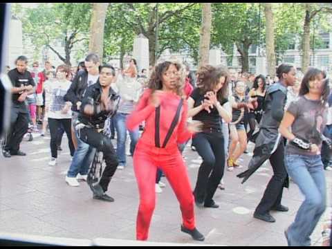 Michael Jackson Flashmob Tribute Leicester Square- Thriller- Bad- Part 1