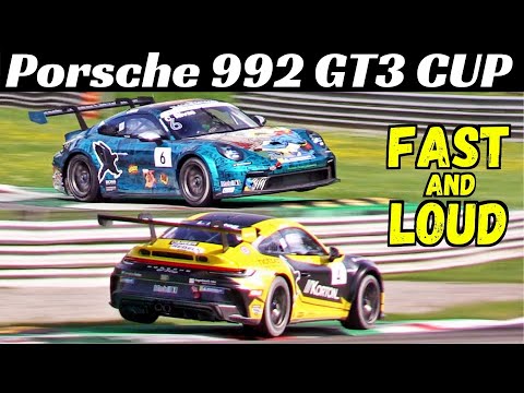 New 2x Porsche 992 GT3 Cup Damn FAST! - Very Loud Unmuffled Exhaust Sound - Monza Circuit