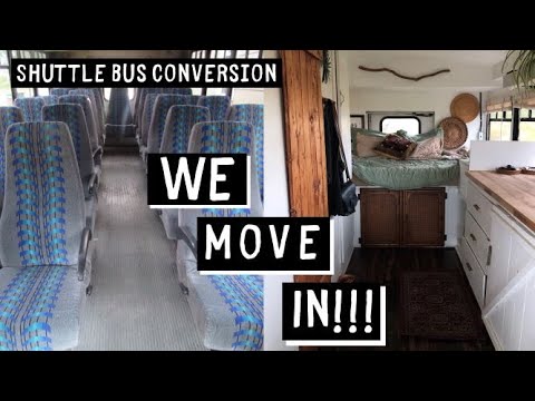 FULL TIME BUS LIFE l Moving into our tiny home l Shuttle Bus Conversion