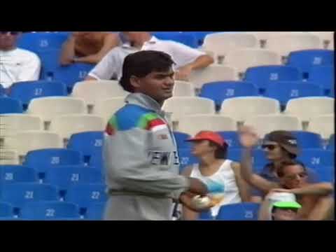 Dipak Patel opens the bowling v Australia at the 1992 Cricket World Cup