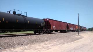 preview picture of video 'BNSF tank train taking the siding at Chriesman, TX - 7.7.2014'