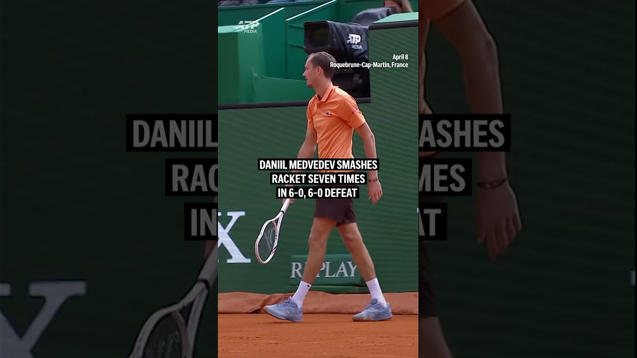 Daniil Medvedev smashes racket seven times in 6-0, 6-0 defeat