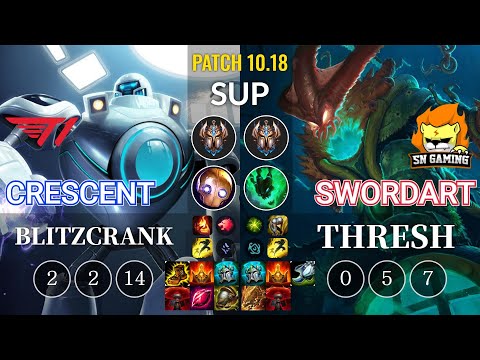 T1 Crescent Blitzcrank vs SN SwordArt Thresh Sup - KR Patch 10.18
