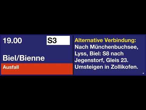 SBB Ansage - Ausfallmeldung zur S3 von Bern nach Biel/Bienne - inkl. Alternativverbindungen