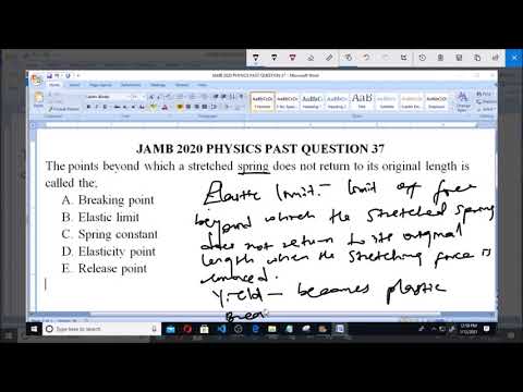 JAMB 2020 PHYSICS PAST QUESTION 37 Elastic Limit