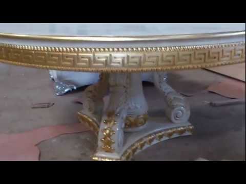 Luxury Versace Round Dining Table Antique Ivory Gold Leaf