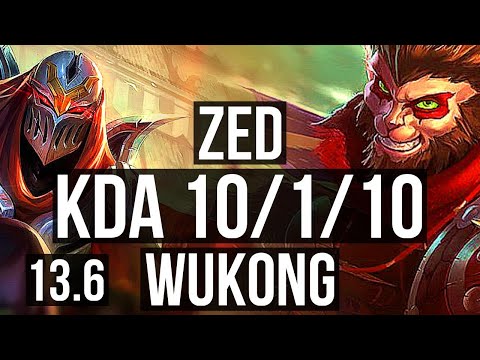 ZED vs WUKONG (JNG) | 10/1/10, 1300+ games, 1.5M mastery | KR Grandmaster | 13.6