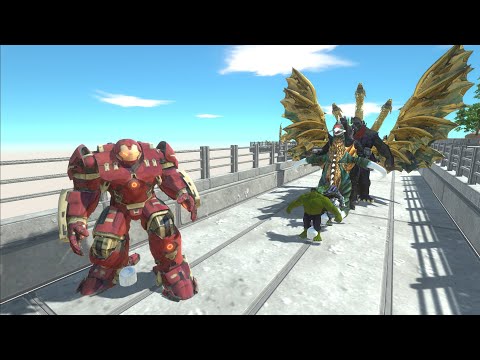 HULK BUSTER VS GHIDORAH & ALL GODZILLA DEATH RUN - Animal Revolt Battle Simulator