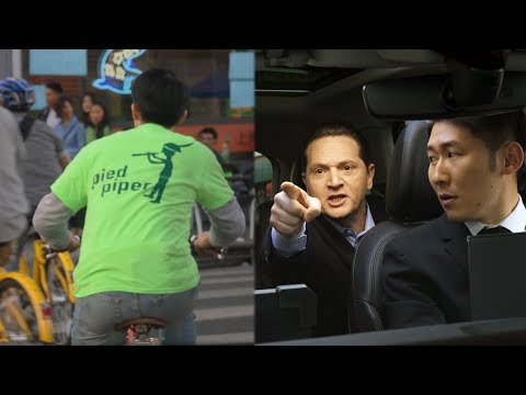 Follow the Chinese Man on the Bicycle in the Green Pied Piper T-Shirt - Silicon Valley