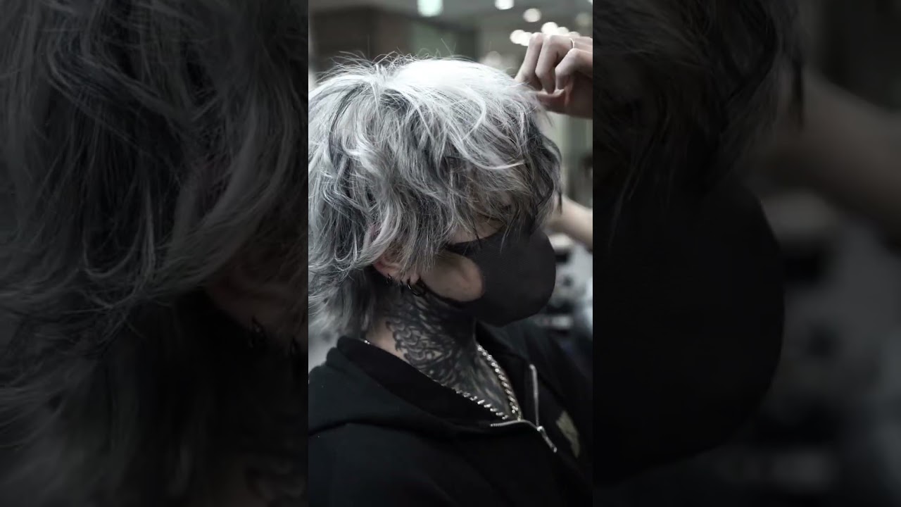 ホワイトブラックウルフ #メンズウルフ #メンズ縮毛矯正 #メンズパーマ #ウルフヘア