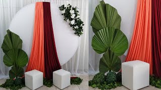 Como Fazer um Painel Redondo Para Festa Decoração Arco Com Flores E Tecidos Branco Marsala e Pêssego