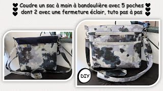 Coudre un sac à main en tissu 5 poches fermeture éclair bandoulière, tutoriel pas à pas Anna couture