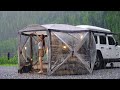 Solo camping in heavy rain - powerful rain adventures in tent and relaxing , ASMR
