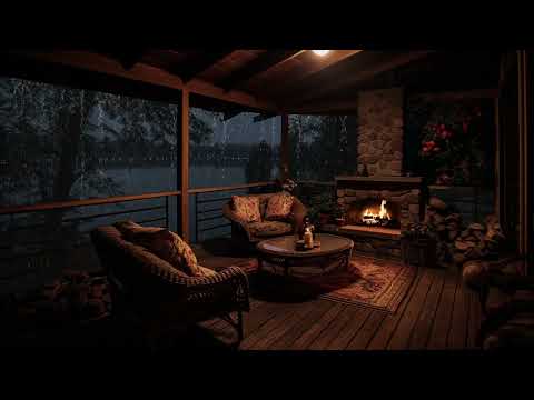 10 Hours⚡Cozy Cabin Porch with Heavy Rainstorm - Relaxing Rain Sounds for Sleeping, Studying & Relax