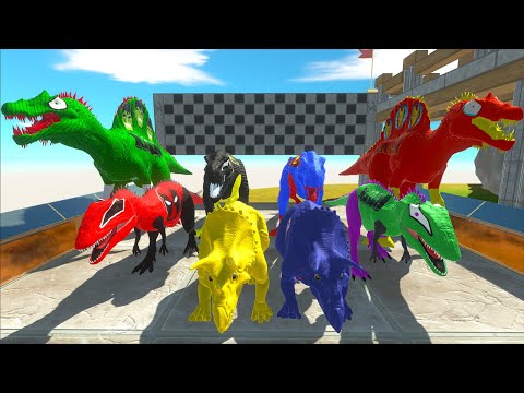 Carcharodontosaurus, Spinosaurus, T-rex, Triceratops Superheroes Marvel Speed Race Championship ARBS