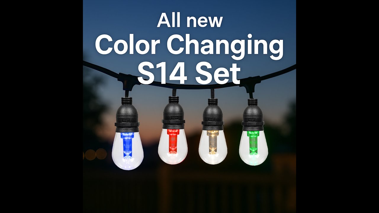 48' RGBWW 24 LED S14 Patio Light String 24" Spacing w/Remote - Black Wire