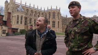 Sam visits his brother at Windsor Castle guarding the Queen!