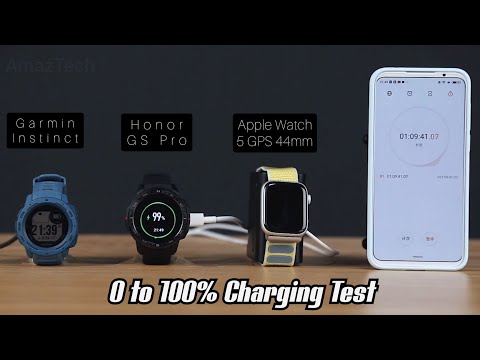 Apple Watch 5 vs Honor Watch GS Pro vs Garmin Instinct - Charging Speed Comparison
