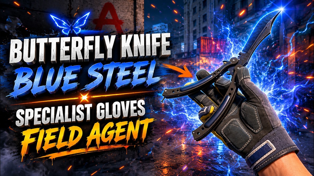 ★ Butterfly Knife | Blue Steel + ★ Specialist Gloves | Field Agent