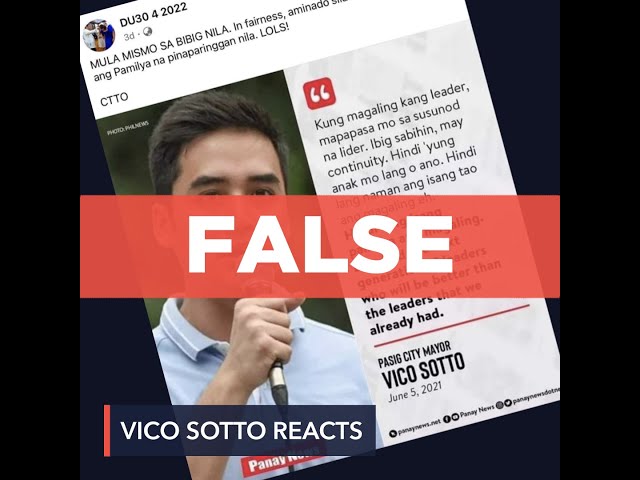 FALSE: Vico Sotto comments on Duterte endorsing Sara as next president